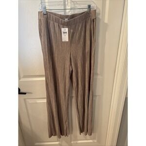 J. Jill Light Brown Organic Pull On Pants Size Med Pleated Wide Leg‎ Pure Jill